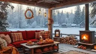 Snow-Kissed Porch Jazz ❄️ Cozy Smooth Jazz for Winter Evenings, Fireplace & Relaxing Vibes