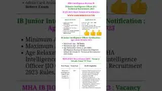 IB JUNIOR INTELLIGENCE OFFICER RECRUITMENT 2023 | MHA IB VACANCY 2023 #sarkarinaukri