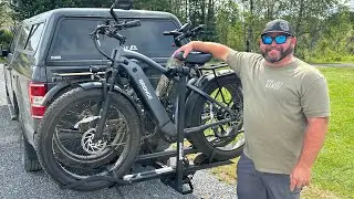 2-Bike Fat Tire E-Bike Hitch Rack with Ramp. Easy Fold Tilt on-hitch Storage 