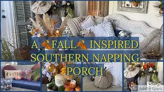 FALL INSPIRED SOUTHERN NAPPING PORCH🍂 FALL REFRESH ON SCREEN PORCH🍁 SHABBY CHIC🍃 THRIFTED HOME