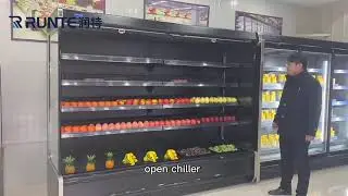 Customized Commercial Vegetables Fruits Dairy Drinks Display Open Chiller Refrigerator