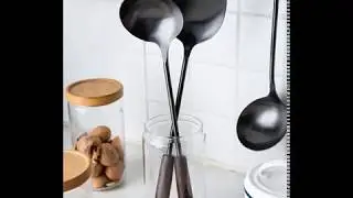 Black Retro Stainless Steel Beech And Soup Ladle Heat Resistant Seamless Kitchen Wooden Handle Cook