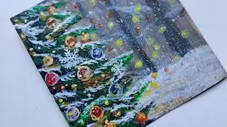 How to Draw Christmas Tree 🎄🎄 / Christmas Acrylic Painting Step by Step