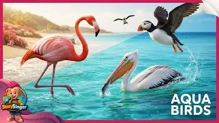 Aqua Birds Rhyme Time 🦩🐧🦆🦢 | Learn Aquatic Birds Name In English | Water Birds Song | 🎶 StorySinger