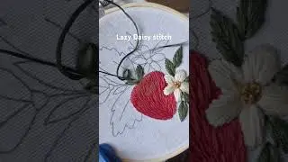 Lazy Daisy Stitch Delights 🌼 | Strawberry 2 Floral Detail #embroidery #stitch #tutorial #diy #craft