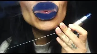 ASMR GLASS KISS ART WITH blue lipstick