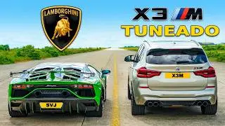 BMW X3M tuneado vs Lambo Aventador SVJ: ARRANCONES