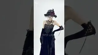 ESKT064 Women's Gothic Lace-up Plumed Velvet Long Slip Dress
