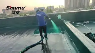 Polyurea roof waterproof project. Spray polyurea on waterproof membrane.
