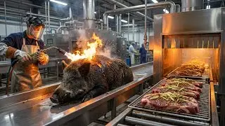 Inside a Modern Wild Boar Factory: From Fire-Torched Skin to Marinated & Dried Meat (Full Process)