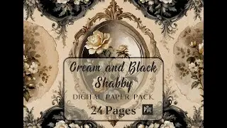 Cream and Black Shabby Floral Paper Pack - Printable