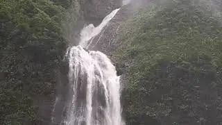 Trekking in the Reunion Island. Hike to Cap Jaune. Reunion Island. Waterfall White Waterfall