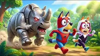 Spider Bluey vs Giant Iron Rhino! 🤖🕷️ Can They Survive The Monster? | Bluey Funny Animation