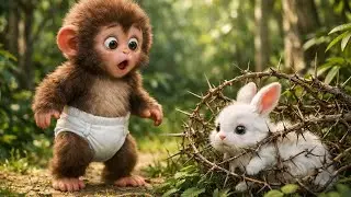 A Kind Monkey Saved a Bird & a Rabbit 🥹❤️ | Heartwarming Jungle Story