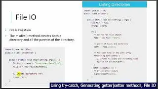 14 Using try catch, Generating setter getter methods and basic File IO
