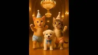 Cutest Twin Cats Dancing with Puppy 🐶 | Adorable Kitten Twins | Cat dance Video Shorts #shorts #cat