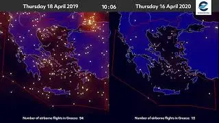 Air traffic situation over Greece - 18 April 2019 vs 16 April 2020