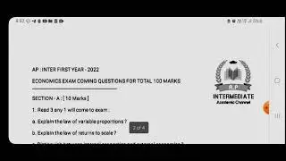 JR INTER ECONOMICS IMP QUESTIONS INTER 1ST YEAR ECONOMICS IMP QUESTIONS #inter2024