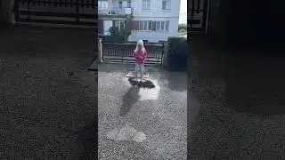 Maya stomps through a puddle in a funny way/Майя смешно топает по луже #shorts