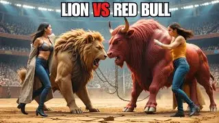 Massive Muscular Lion vs. Red Bull Training | Powerful Arena Performance with Muscular Trainers