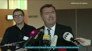 Sebastian Kisters und Claus Kaminsky nach dem Anschlag in Hanau am 21.02.20