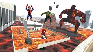 Franklin & Spider-Man with Hulk Trapped in LAVA City| Indian Bike Driving 3D