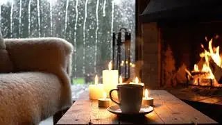 Cozy Fireplace with Rain Sounds & Calm Guitar Music | Relaxing Ambience