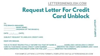 Request Letter For Credit Card Unblock - Sample Letter Requesting to Unblock the Credit Card