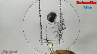 How to draw lonely boy sitting on a swing / #lonely boy drawing /step by step alone boy drawing