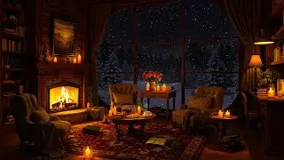 Cozy Winter Room Ambience ❄️ Soft Jazz, Gentle Snowfall & Crackling Fireplace Sounds for Relaxation