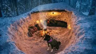 Digging tunnel in the snow for winter camping 