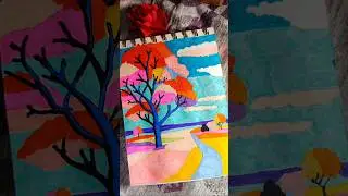 Painting a Peaceful Fantasy Landscape 🎨 #pastel #youtubeshorts