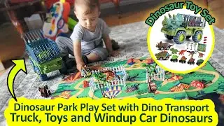 Cute Stone Dinosaur Truck PlaySet for Kids with Activity Mat, Dino Toys and Dinosaur windup toy cars