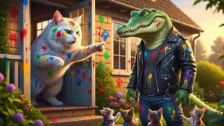 ✅&ldquo;Kitten&rsquo;s Revenge Angry Mama Cat Scolds the Crocodile After the Paint Disaster! 🎨😼🐊&rdquo;