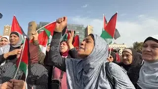 Palestinian refugees living in Lebanon demonstrate in solidarity with UNRWA