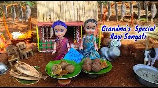 Miniature Ragi Sangati +Dry Fish | Ragi Sangati Miniature | Miniature Cooking | Tiny food cooking