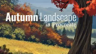 Digital Painting - Autumn Red Tree Landscape - following James Julier tutorial