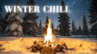 Cozy Fire Pit in Snowy Forest ❄️ Relaxing Piano & Crackling Fire for Sleep, Study, Focus (4 Hours)
