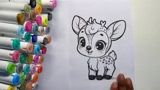 🦌 Color With Me ASMR | CUTE DEER 🦌 🎀 | relaxing marker coloring #chenruimarkers 