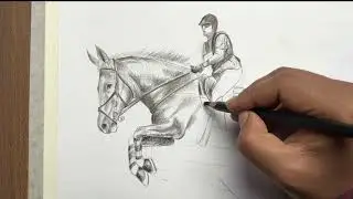 How to draw a horse and rider jumping || Pencil Shading drawing