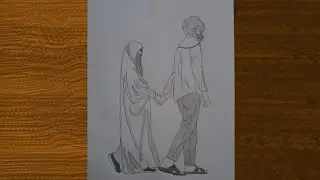 How to draw a beautiful couple | husband wife drawing | couple walk drawing | male female sketch 