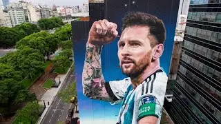 Argentinians flock to see GIANT Lionel Messi mural unveiled on 1-year World Cup anniversary