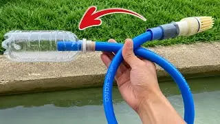 Lifetime water pump without electricity using a water hose and used bottles