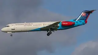🇸🇰OM-BYB Slovak Government Flight Service Fokker F100 departing BFS back to Bratislava. 17/02/2023.