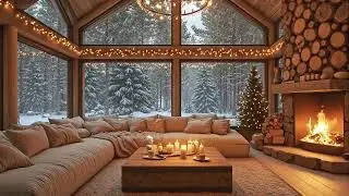 Warm Winter Cabin Jazz ✨ Snowy Fireplace Atmosphere | Chill Smooth Jazz for Cozy Evenings