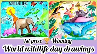 World Wildlife Day Drawing | World Wildlife Day Poster | Save Animals Poster | Save Wildlife Poster