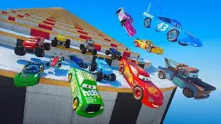 Cars Ice Stair Epic Challenge &mdash; McQueen vs Francesco Chick Hicks The King Mater Monster Trucks Run