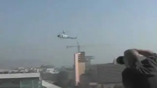 Helicopter airlift onto the roof of the Mark Taper Forum