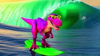 T-Rex Rides a Wave - Dinosaur Surfing at the Beach Song for Kids - Surfs Up!
