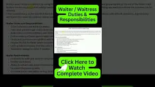 Waiter Responsibility | Duties and Responsibilities of Waiter or Waitress